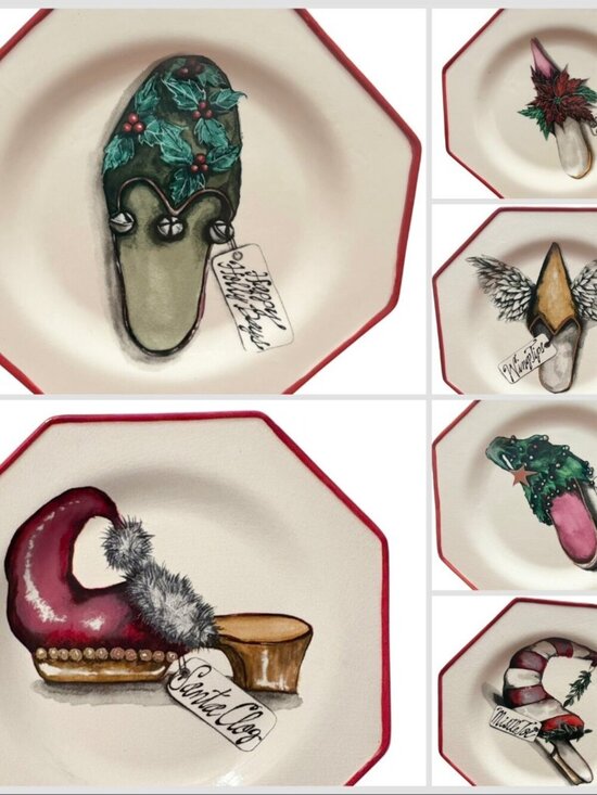 Holiday Lane Other - CHRISTMAS VTG Y2K Unique Shoes Holiday Lane Set Of 6 Salad/Dessert Plates NEW